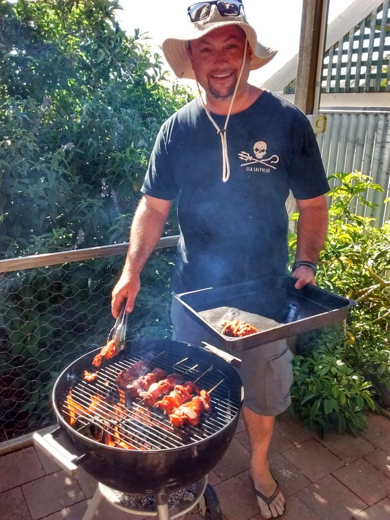 Jared Thomas at home with the barbeque in South Australia.