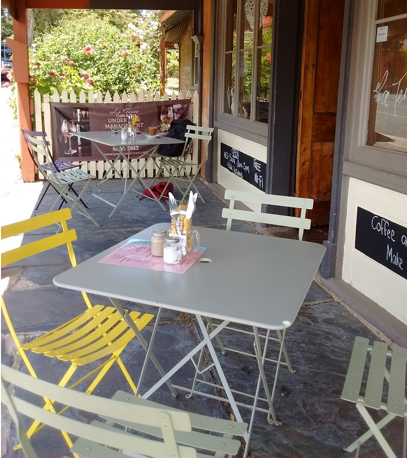 Entry seating at La Terre Cafe and Bar in Willunga, South Australia.
